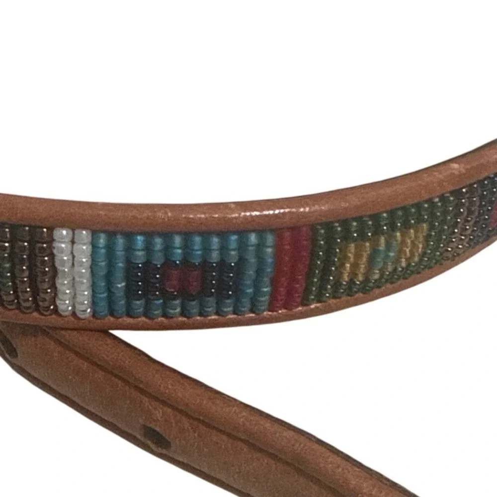 Brighton Womens Tan Leather Beaded Southwestern Geometric Boho Belt Slim Small - Picture 3 of 4